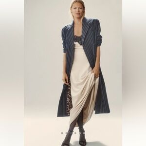 Avec Les Filles Navy Pinstripe Coat with Leopard Lining